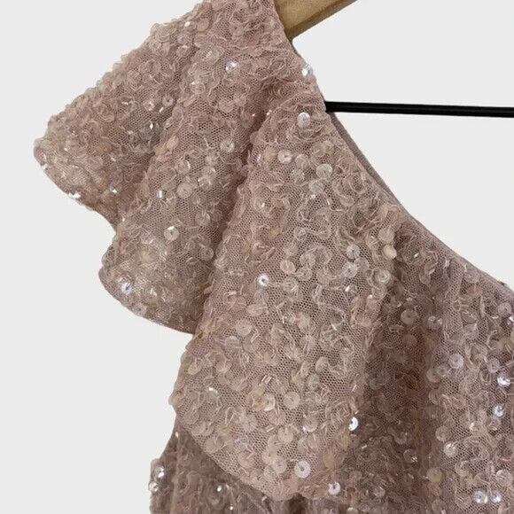 NWT Mac Duggal 5611 Sequined Drop Shoulder Trumpet Gown Mocha Pink Maxi Dress 16 - Picture 4 of 9